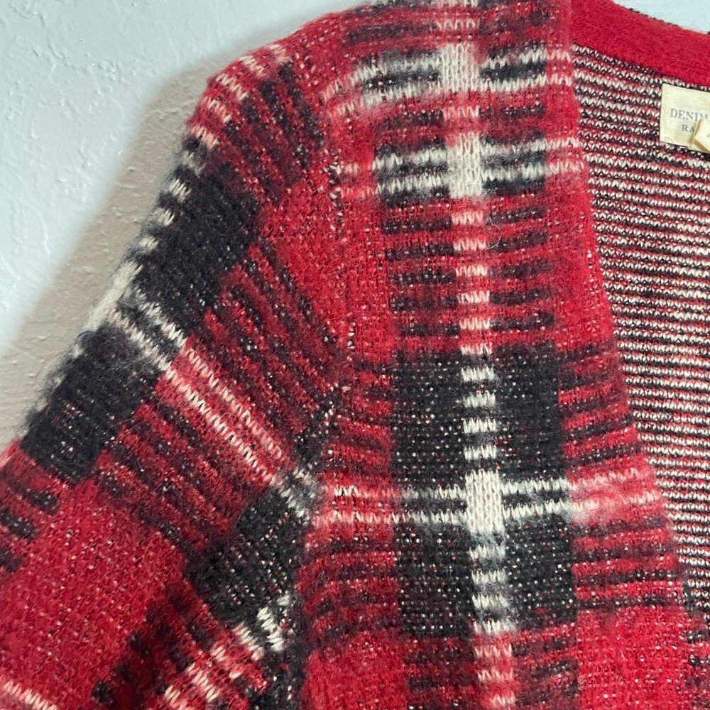 Denim & Supply Ralph Lauren Women S Red Black Mohair Wool Blend Plaid Cardigan - Picture 4 of 9